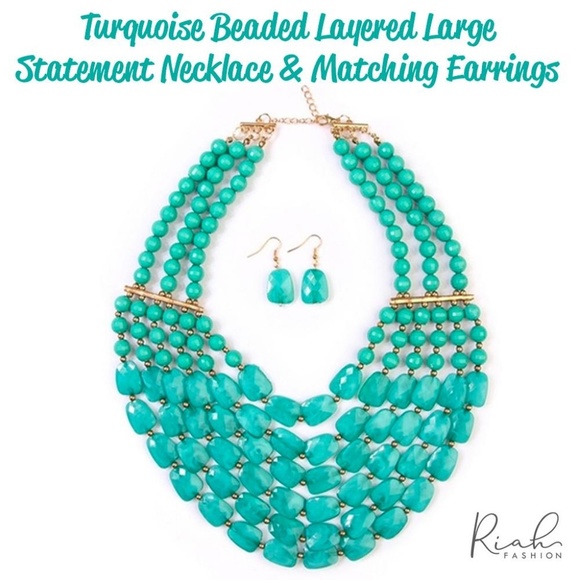 Boutique Jewelry - Turquoise Beaded Layered LG Statement Neck…